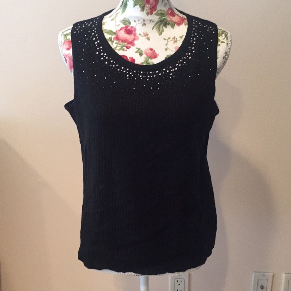 Calvin Klein black sleeveless knit blouse in Large
